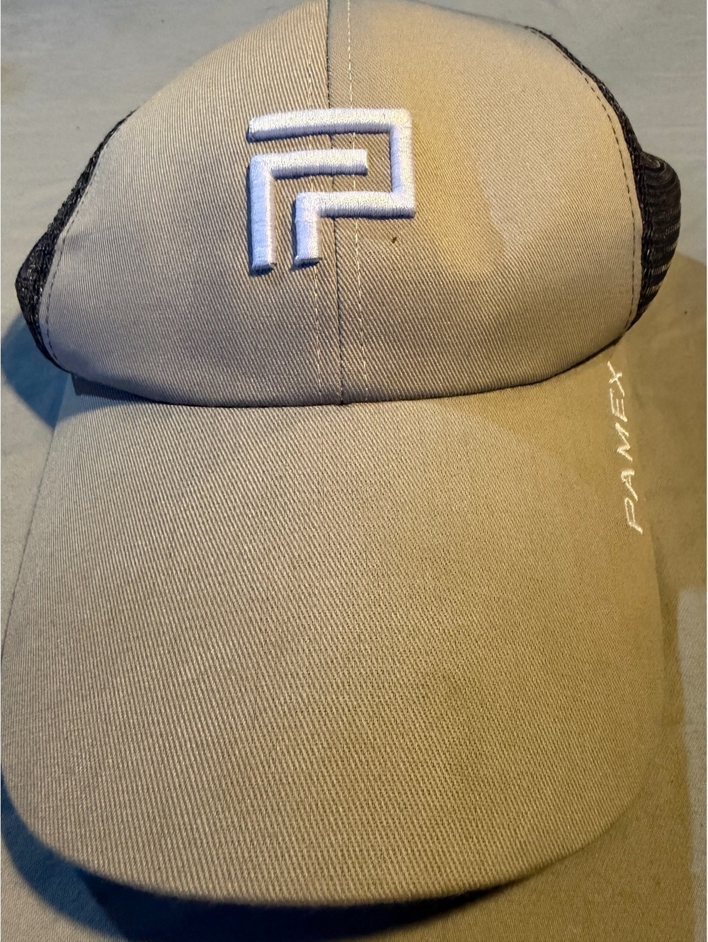 Pamex Beige and Black Mesh Baseball Cap with Logo Embroidery